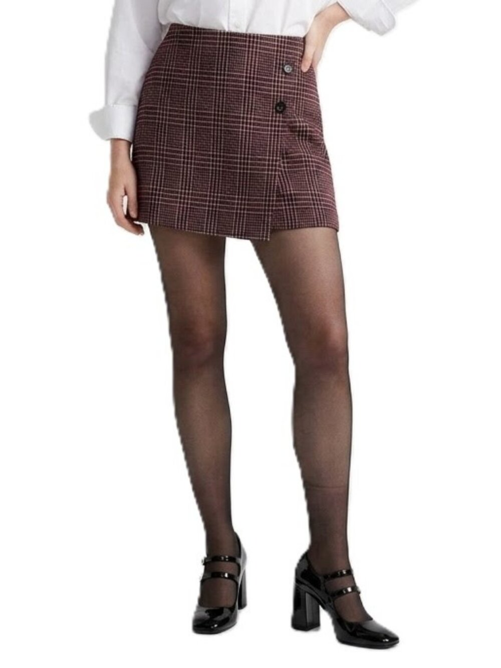 Red Glen Check Mini Skirt Size 8 Wool Blend Plaid Lined EUC